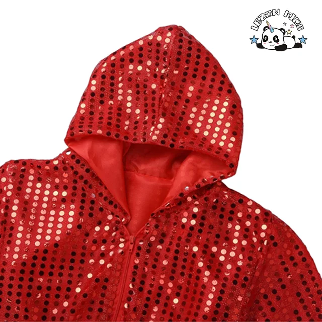 LEZONKIDS - Conjunto Personalizado de Top com Capuz e Calças com Lantejoulas para Meninas Camisa Esportiva Colorida para Festa de Dança de Verão
